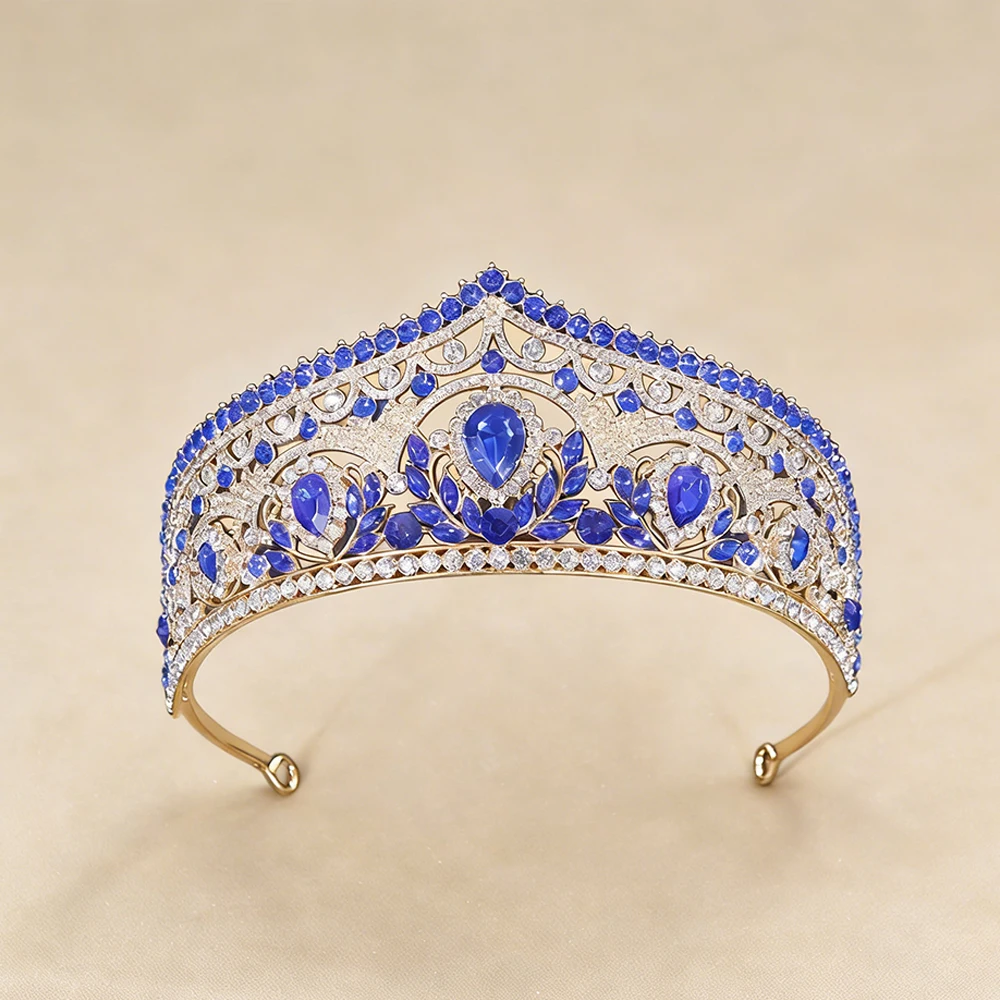 Gilded Red Blue-green Rhinestone Crown Retro Palace Style Luxurious Hair Crown Large Gemstone Inlay Banquet Bride Queen Design view 2