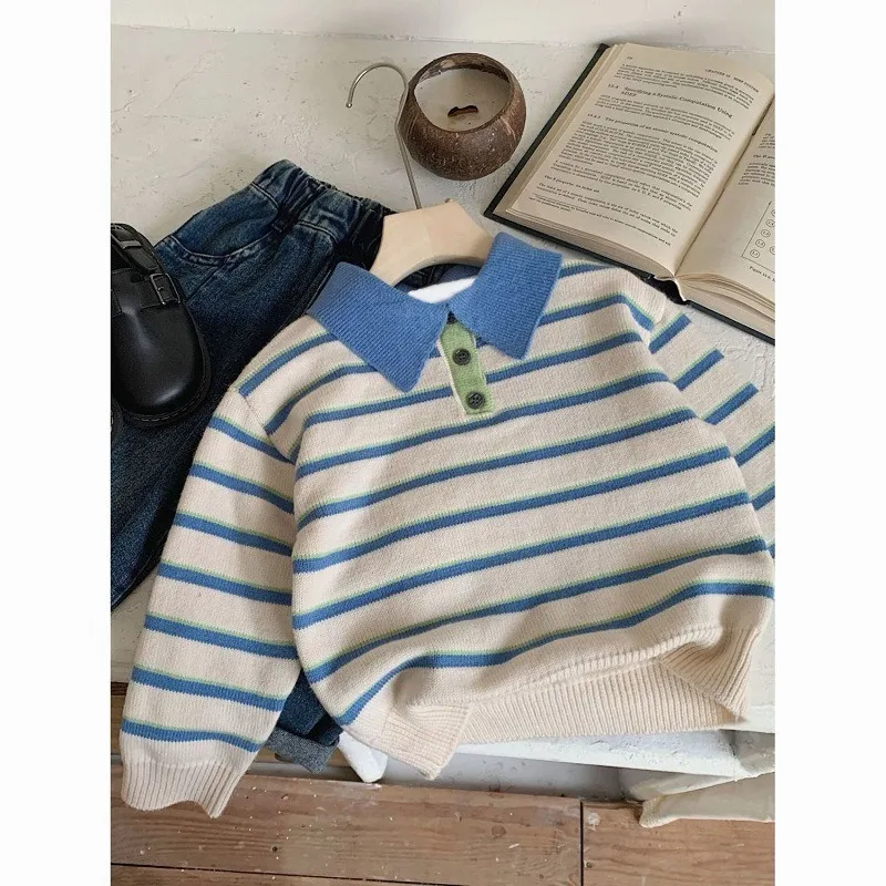 Bellbell Herbst Kinder Jungen Polo-Pullover 1-6 Jahre Jungen Pullover mit Umlegekragen Strickwaren Kleinkinder Jungen Gemütlicher Strick mit Langen Ärmeln – Detail 5