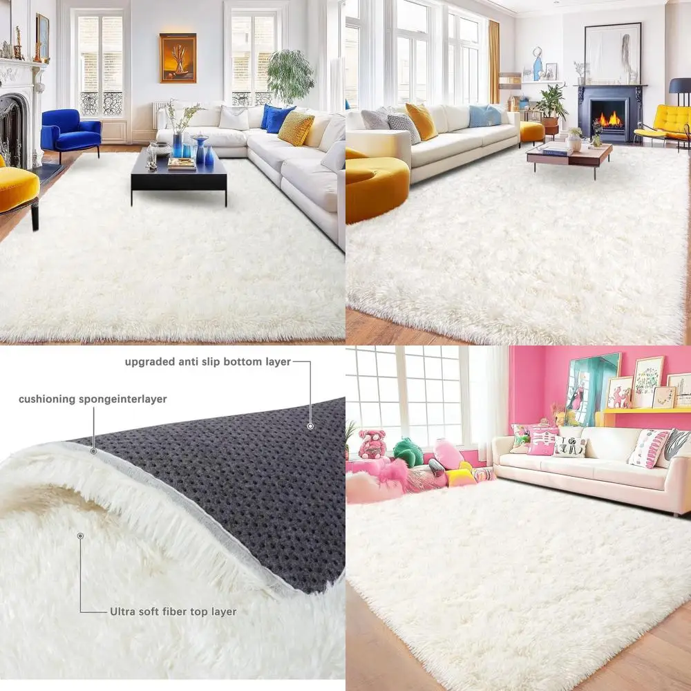 

Ultra Soft Fluffy Shag Area Rugs, Modern Plush Fuzzy Carpets for Living Room, Bedroom, Kids Room, and Home Decor in Cream White