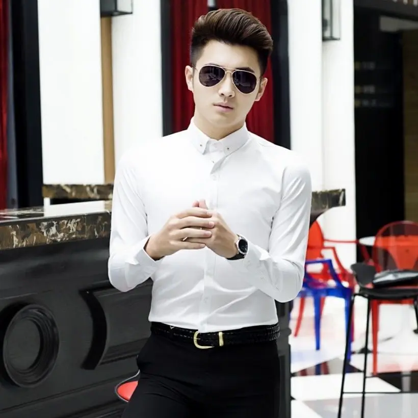 High Quality Men’s Spring&Summer Korea Version Pure color Casual Shirts Slim-fit All Match Street Shirt;