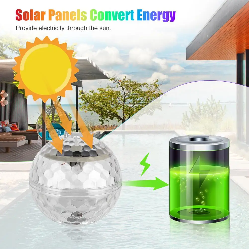 Solar Floating Pool Lights Built-in 600mah Bateria Energy-saving 7 Cores Mudando Rotating Garden Lamp