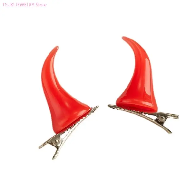 

62KE Goth Horn Hairpin for Woman Carnivals Halloween Role Play Hair Clip