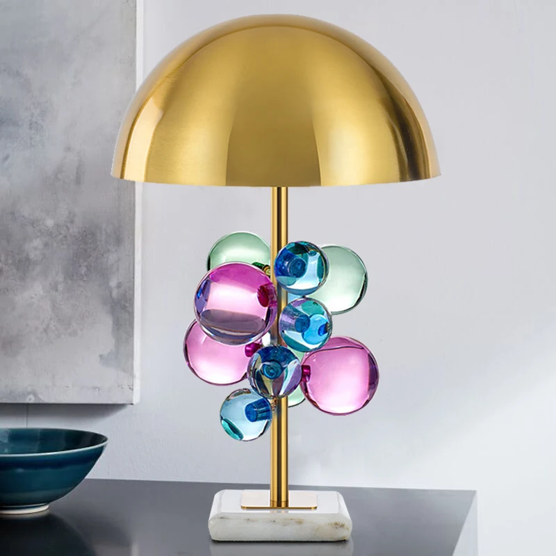 

Modern gold wrought iron Table Lamp for Bedroom Bedside Luxury Crystal glass ball marble Table Light Living Room study desk lamp