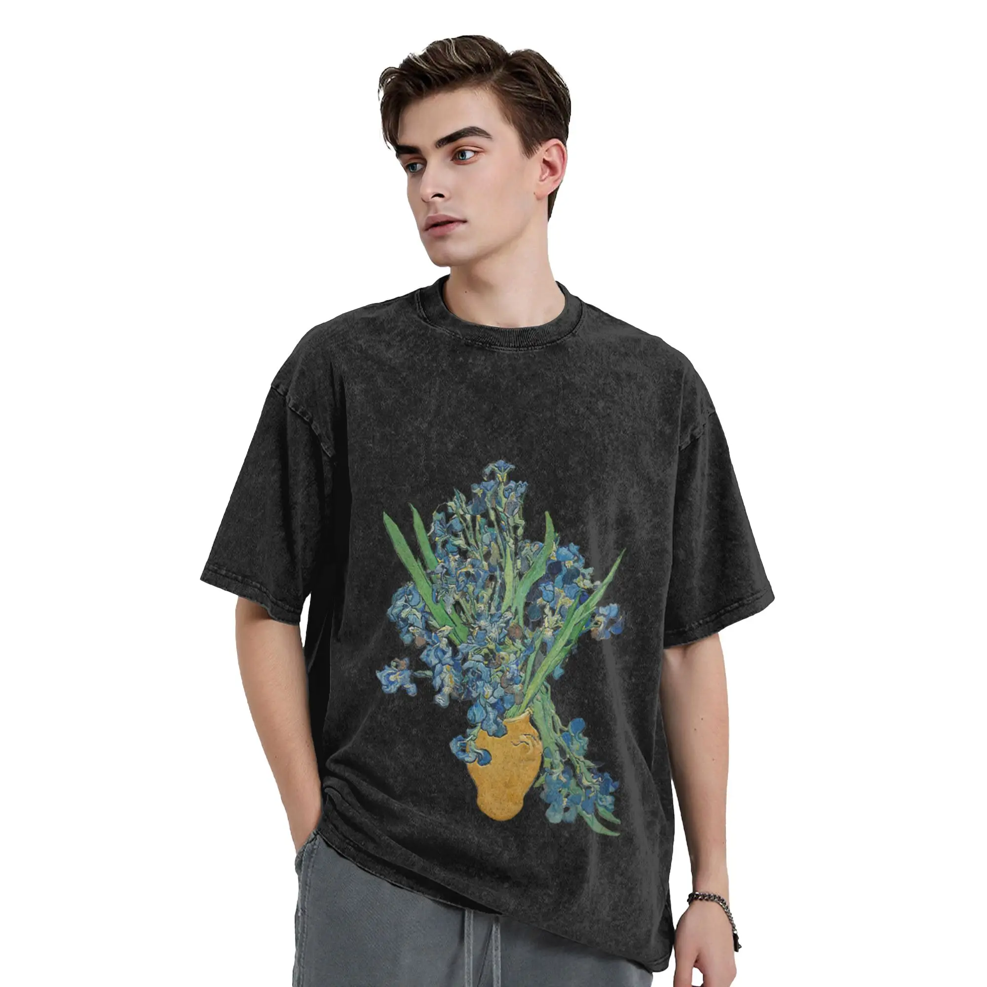 Van Gogh Iris Grunge Unique Cool A Washed T Shirt Men's Women's Oversized Cotton Tees Tops
