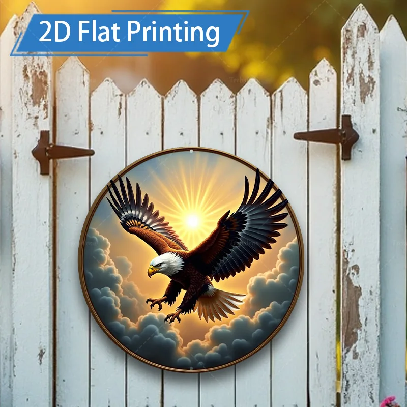 1pc 8x8inch Metal Sign Eagle in Flight 2D Flat Printing Metal Art Wall Decor for Home & Garden