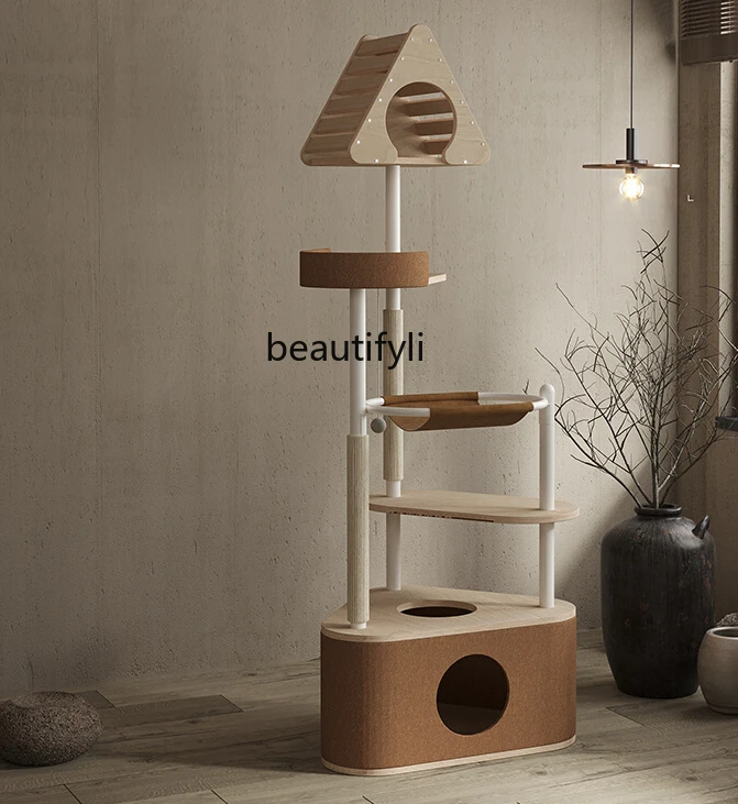 Solid Wood Simplicity Cat Nest Cat Tree Integrated Felt Surrounded Grinding Claw Cloth New Design