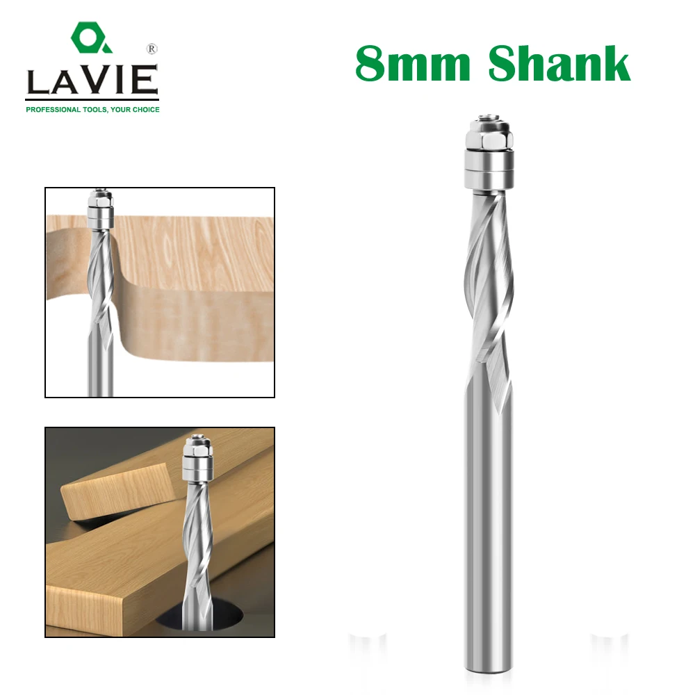 Lavie 1Pc 8Mm Schacht Flush Trim Vhm Spiraal Top Lager Cnc Router Bit Up-Cut End mill Bit Gezicht Hout Frees Z08