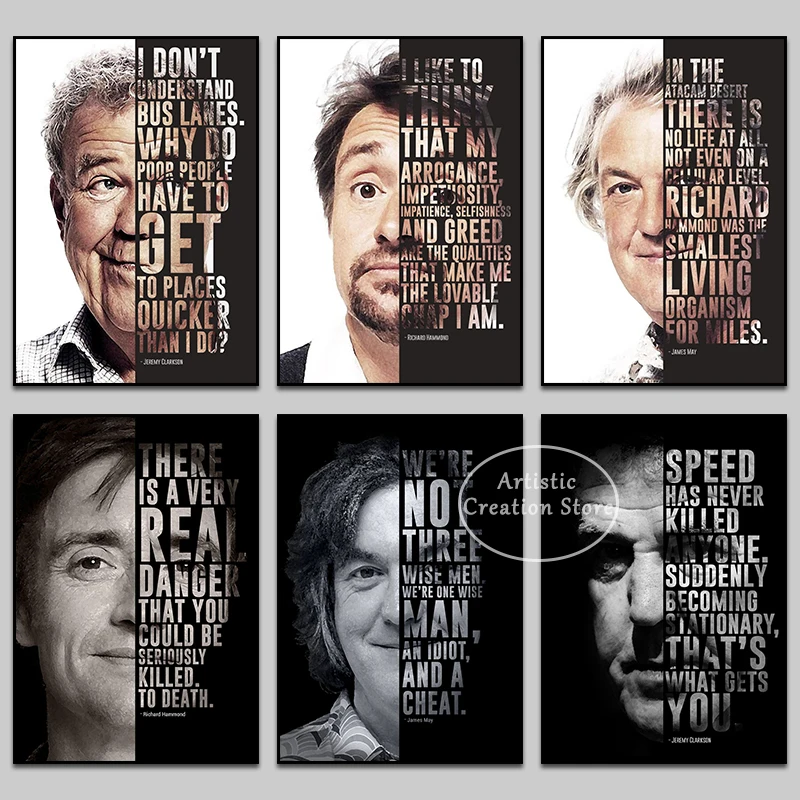 Top Gear Host Jeremy Clarkson James May Inspirational Quotes Poster Print Canvas Painting Pictures for Studio Office Room Decor