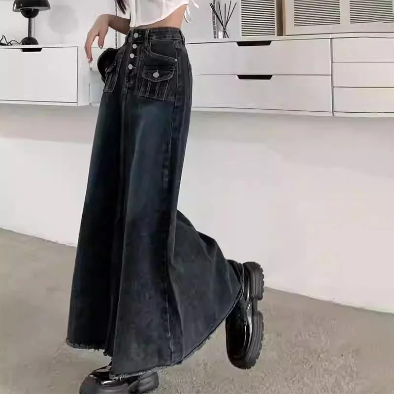 

Женская джинсовая юбка с высокой талией, женская 2200, модный винтажный дизайн, полуюбки, стиль для отдыха, синий цвет, длинная юбка трапециевидной формы