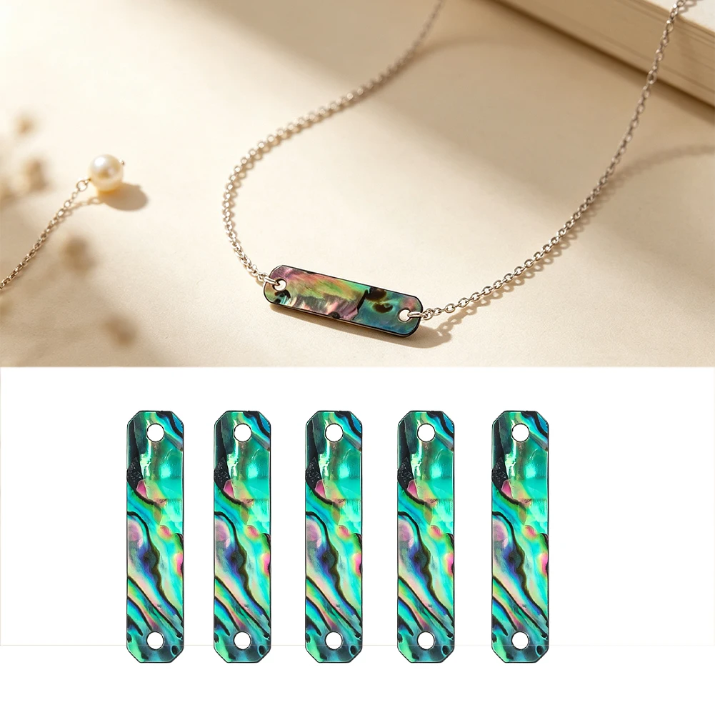 5pcs Iridescent Abalone Shell Acrylic Bar Charms 2 Holes Connector Beads DIY Braided Bracelet Necklace Jewelry Making 24x5mm