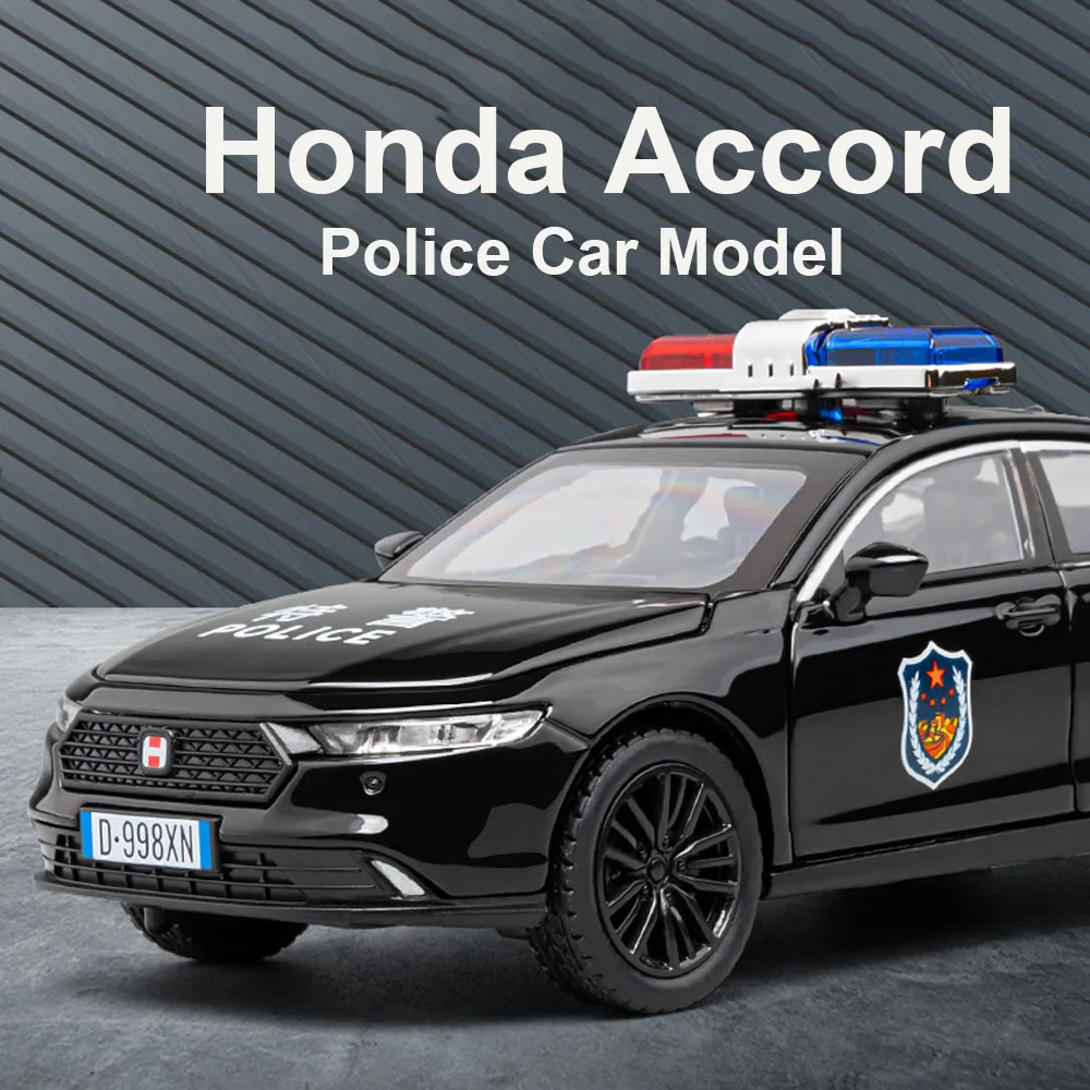 1/32 Honda Accord Polizei Spielzeug auto Modell Legierung Metall Druckguss Musik Licht zurückziehen Türen opend Fahrzeuge für Jungen Festival Geschenke