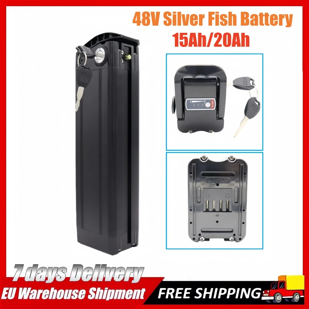 Batterie Li-ion poisson argenté 48V 15AH 20AH 800W 1000W pour BURCHDA R8S Pro JINGHMA R8 Pro + chargeur 54.6V 2A 18650 Batteries