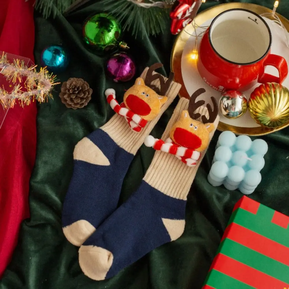 Fashion Design Cotton Children Christmas Socks Santa Claus Elk Cartoon Hosiery Christmas Tree Thicken Mid-Tube Socks Women