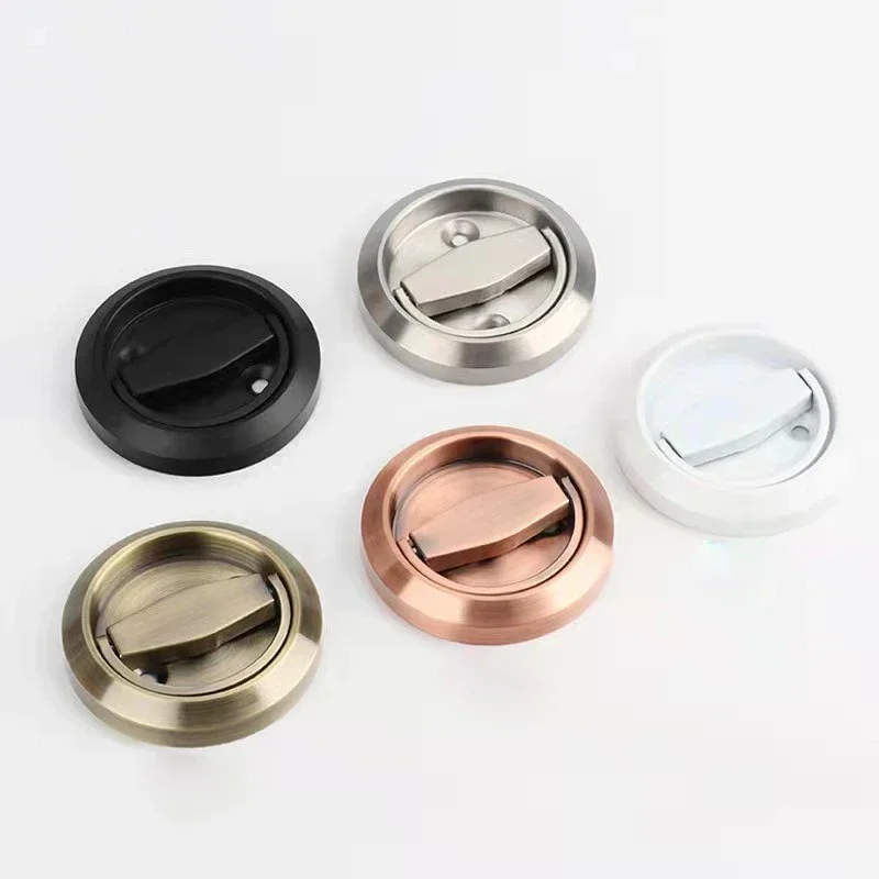 Stainless Steel Recessed Invisible Cup Handle Lock  Pulls Handle Ring Lock Privacy Concealed Door Lock Set