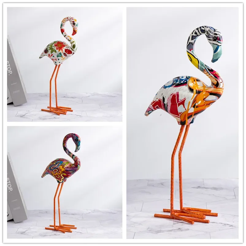 Modern Art Graffiti  Creativity Colorful French Flamingo Statue Wholesale Office Ornaments Printing Resin Dog Home Decor Crafts