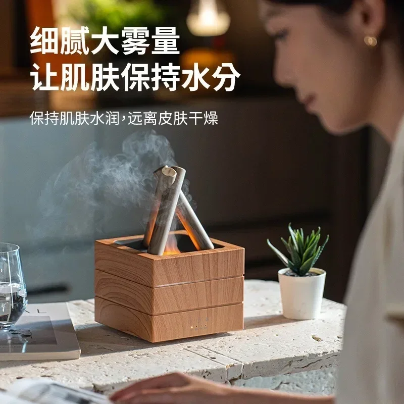 USB Plug-in Flame Essential Oil Diffuser with Humidification Function Colorful Campfire Aroma Fireplace for Home Decor