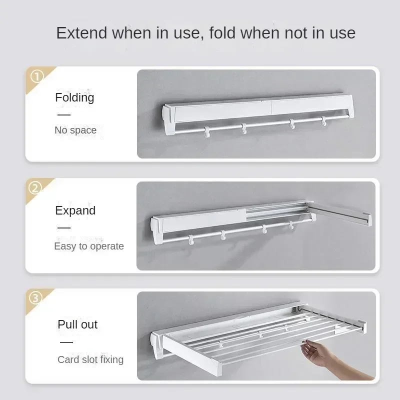 Invisible Retractable Drying Rack Multifunctional Bathroom Towel Rack Indoor Balcony Folding Telescopic Drying Rod No Punch Hole