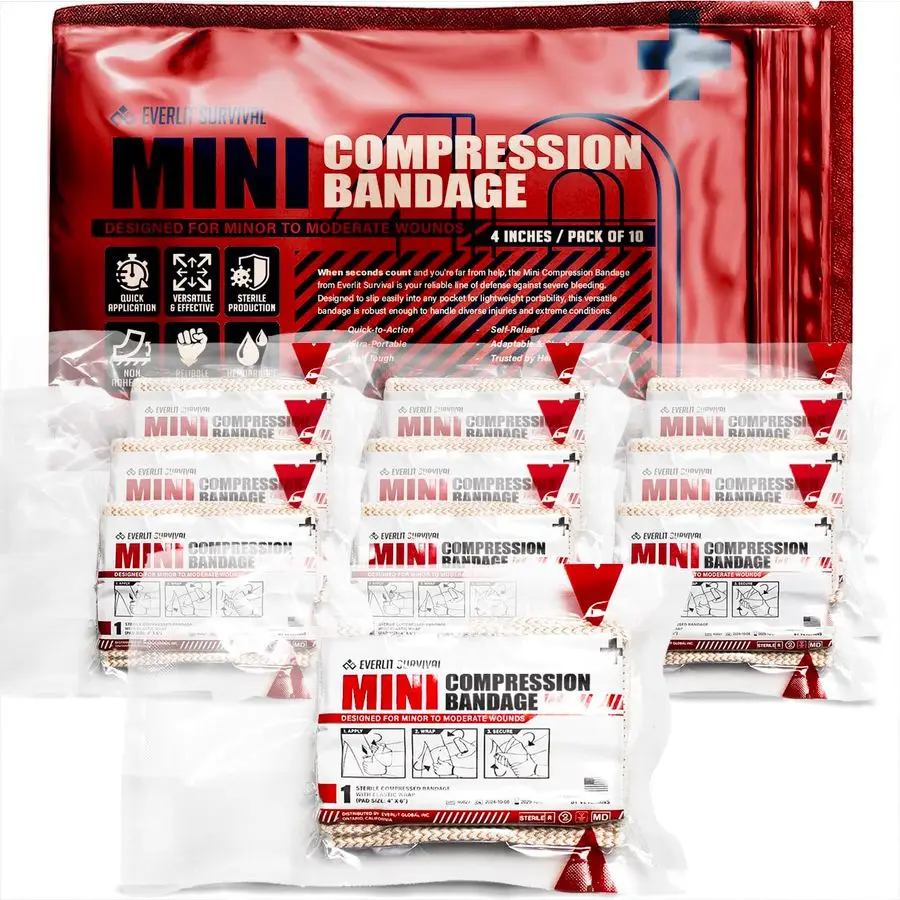 

Mini 4 x 6 Inch Emergency Bandage Compression Trauma Pressure Wound Dressing Sterile VacuumSealed for Bleeding Control, Gun Shot