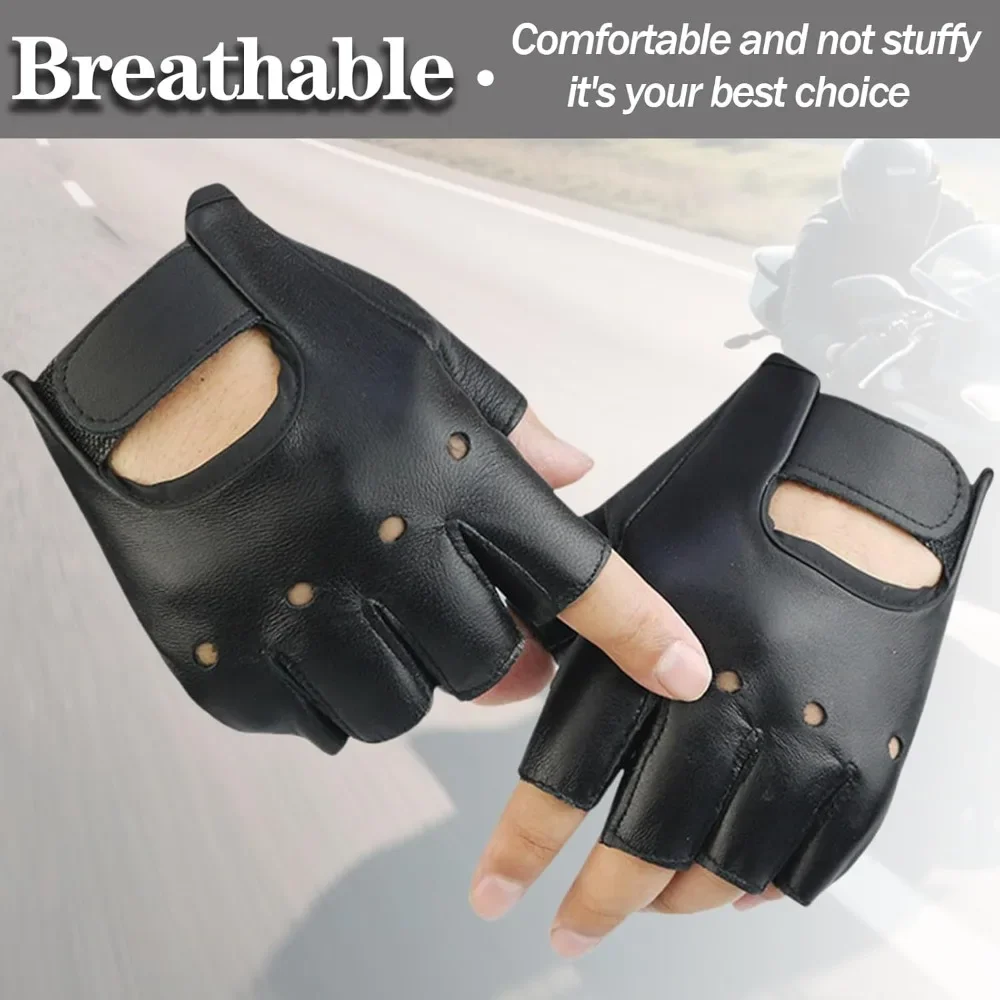 Motorcycle Fingerless Gloves Men Unisex Artificial Leather Half Finger Mittens For Punk Hip Hop Driving Performance Party 1 Pair