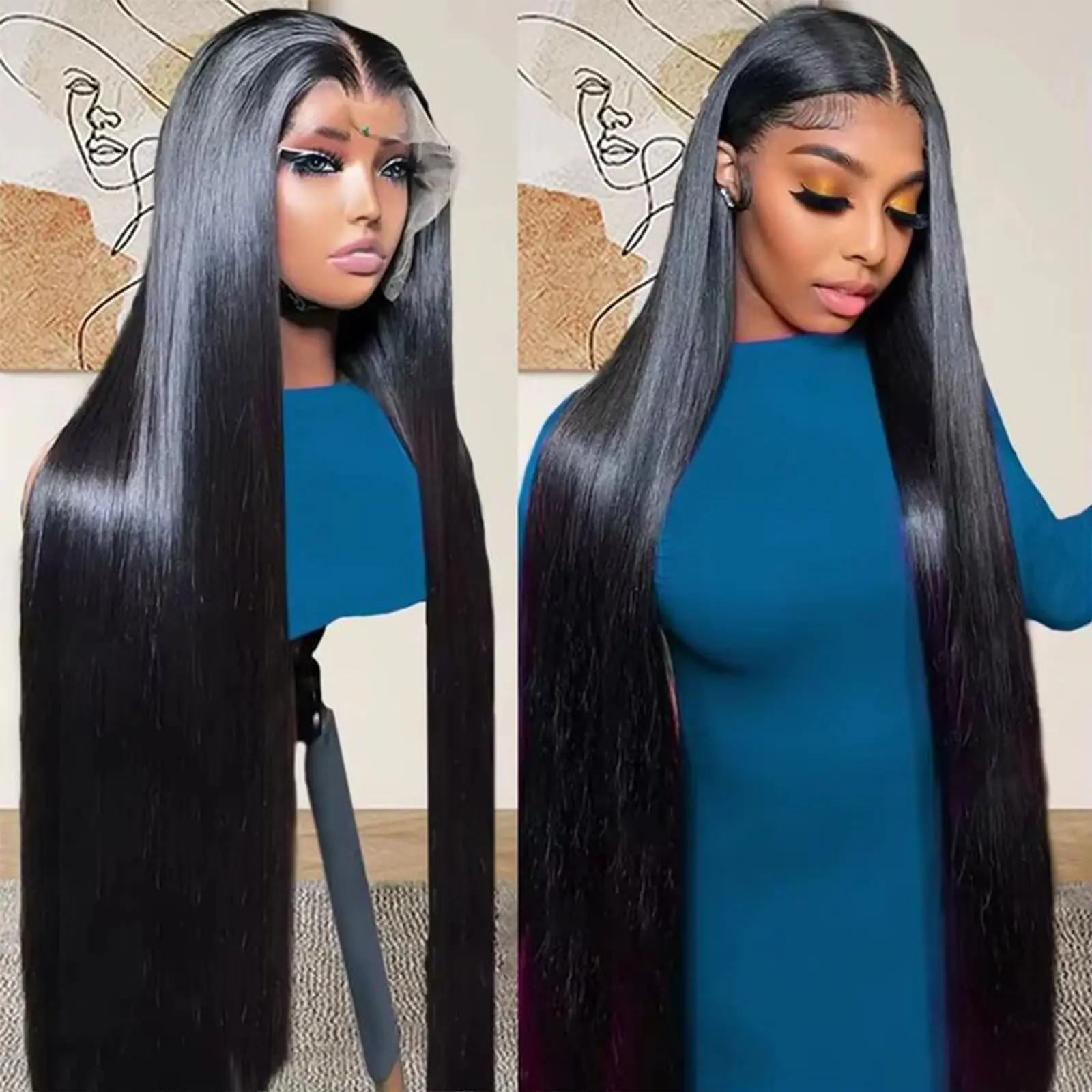 

250% Плотность 13x4 HD Прозрачные парики из натуральных волос на кружеве спереди Бразильские девственные кружевные фронтальные парики для женщин Черный цвет 16-42 дюйма