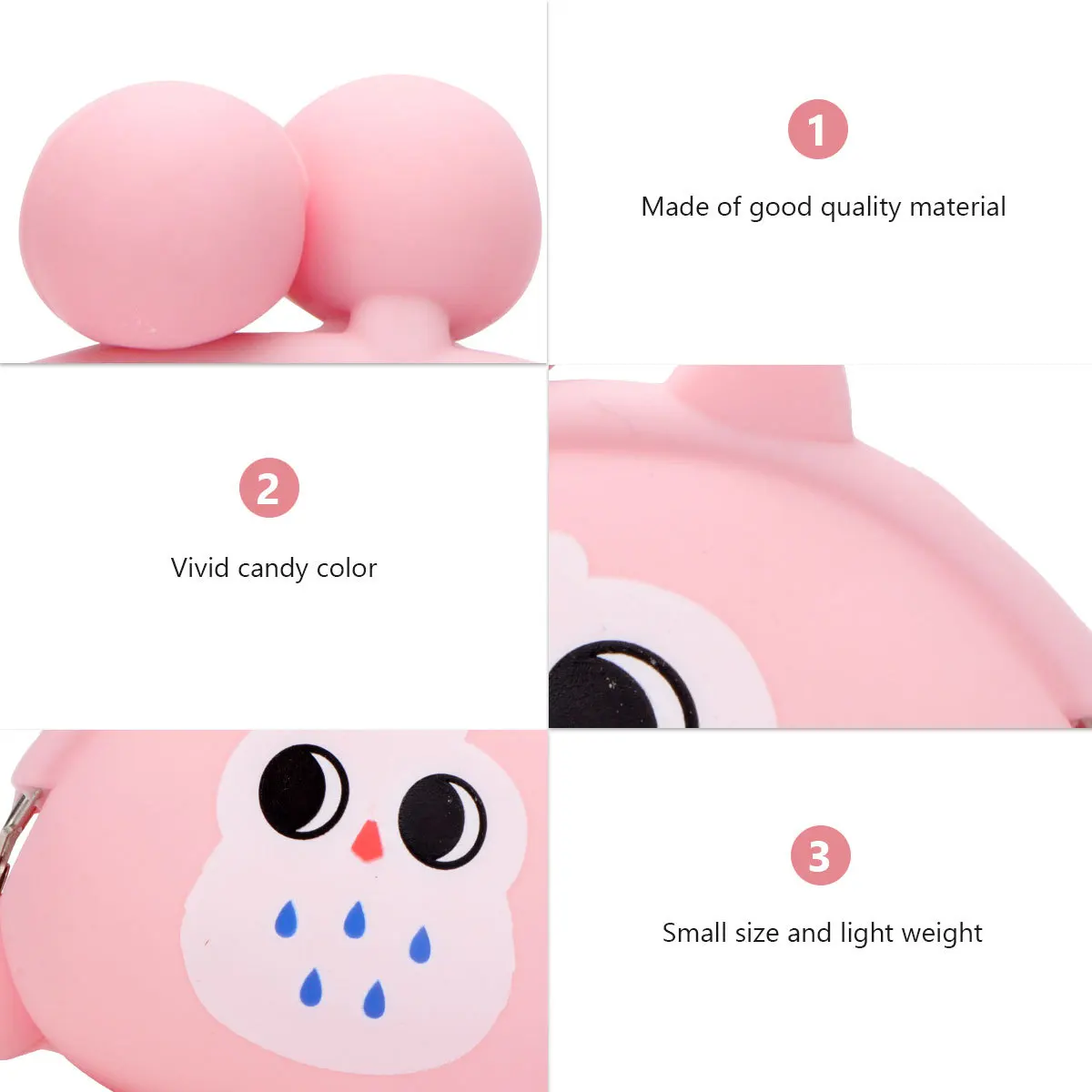 محفظة نقود معدنية من السيليكون على شكل بومة، محفظة جيلي صغيرة باللون الوردي على شكل حيوان كرتوني كاواي، حقيبة تغيير صغيرة للنساء