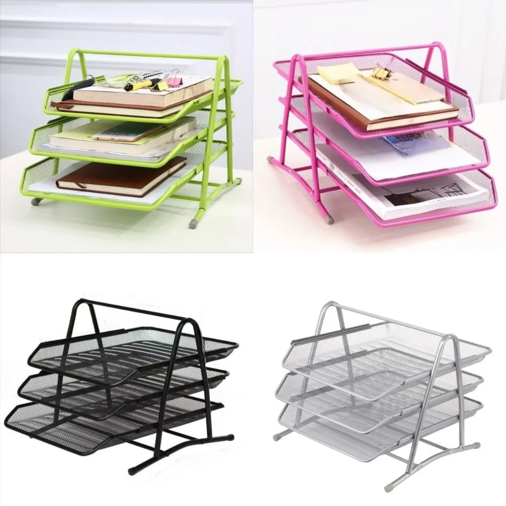 Metal Three-layer File Rack Drawer Style Wire Mesh Desktop Document Rack Paper Storage Rack Desktop Data Tray Literature