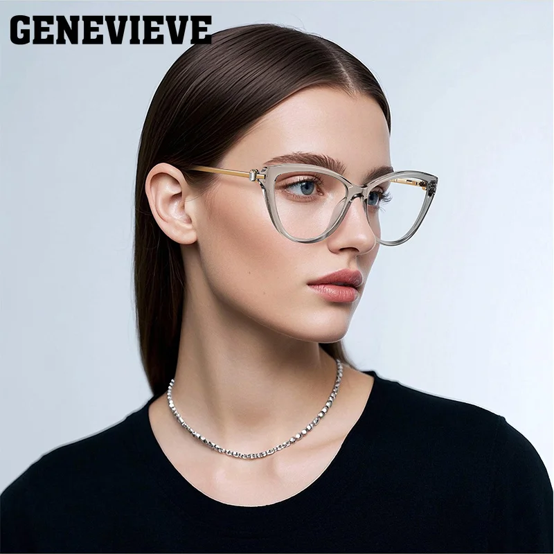 GENEVIEVE New Arrival Cat-Eye Minimalist Women's Photochromic Blue Light-Blocking Reading Glasses Customizable Prescription