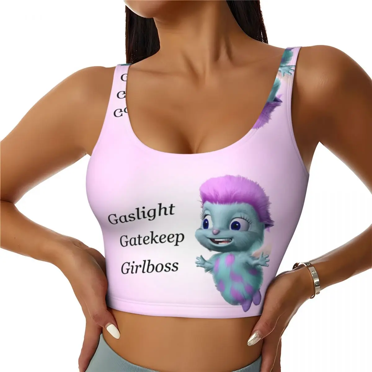 

Custom High Impact Happy Bibble Sports Bra Women Gaslight Gatekeep Girlboss Gym Workout Yoga Crop Top