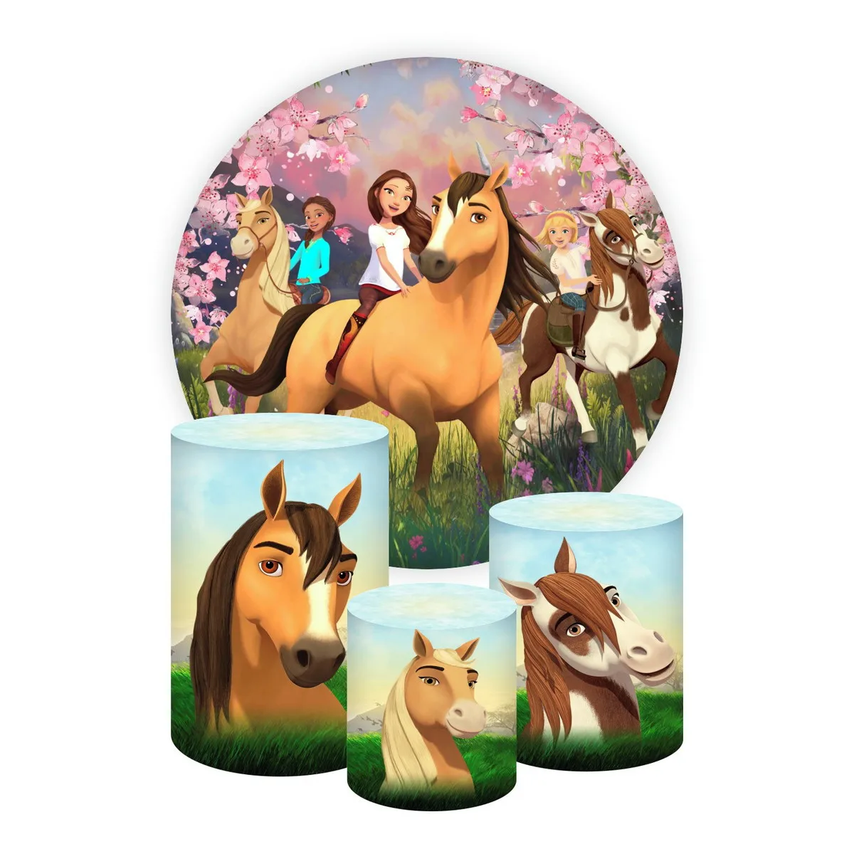 Spirit Riding Circle Backdrop Pasture Horse Girls Happy Birthday Party Photography Round Background Photo Studio Props Covers