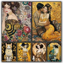 Gustav Klimt Golden Love Lady cat 5d Diamond Art Painting Mosaic Embroidery jewelry cross stitch Full Rhinestone Diy Home Decor