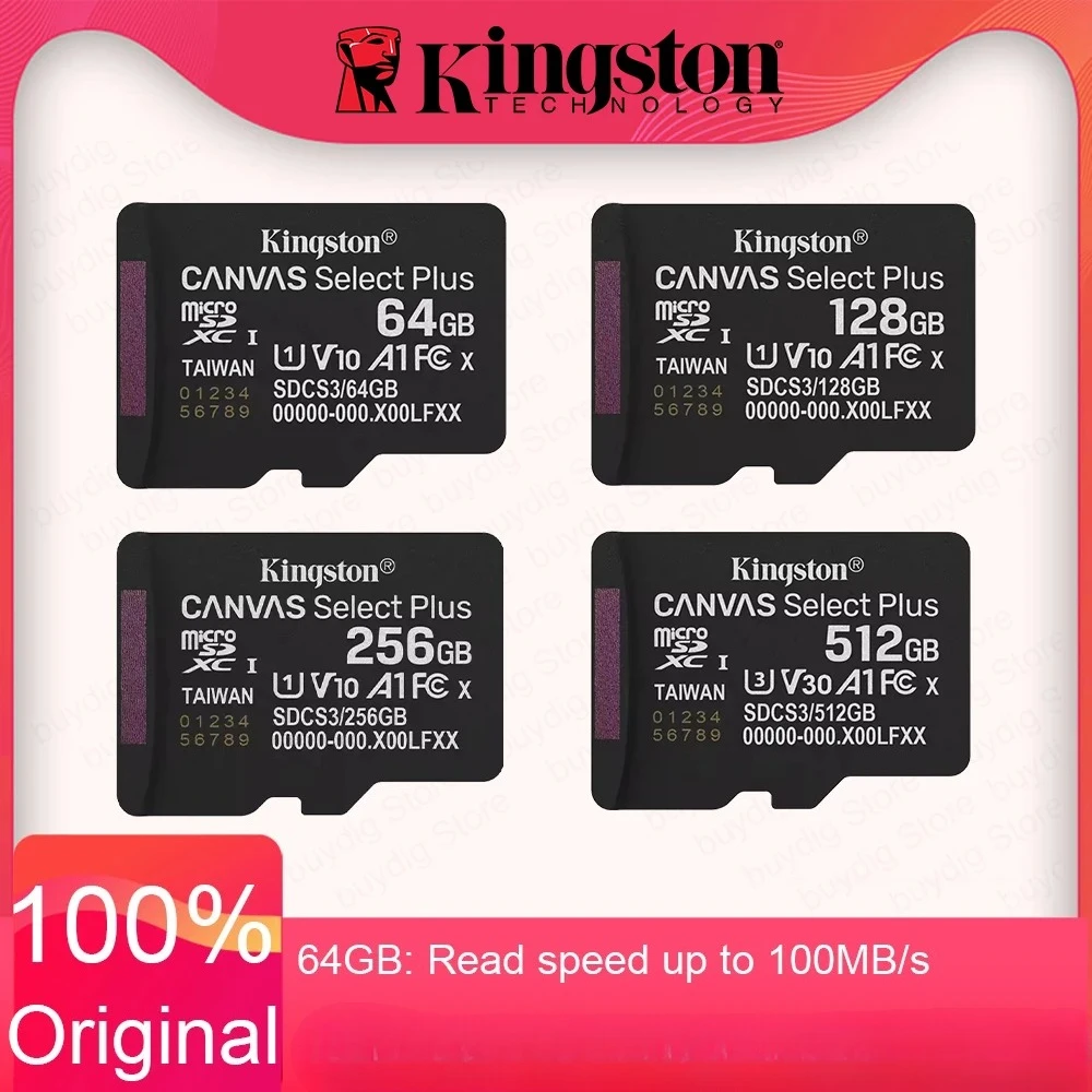 Kingston MicroSD TF Card 64GB 128GB 256GB 512GB Flash Memory Card A1 V10 Original Storage Micro SD Cards for Phone/Tablet/Switch