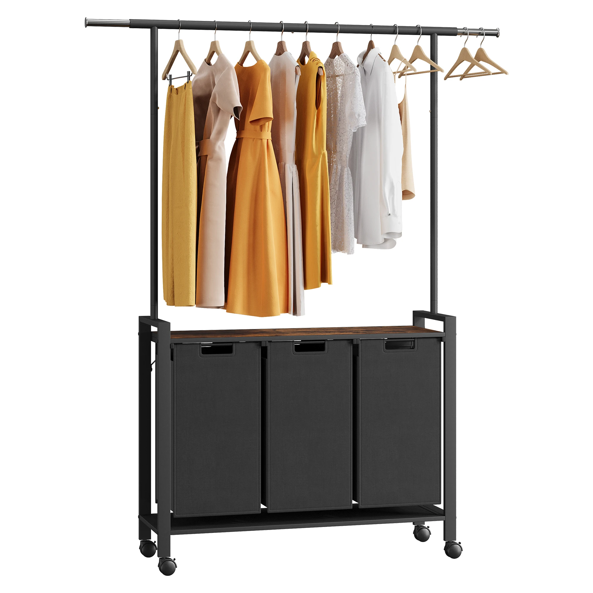 

Laundry Sorter Laundry Hamper Sorter with Clothes Hanging Rod and Wooden Storage Shelf Laundry Basket Organizer for Laundry Room