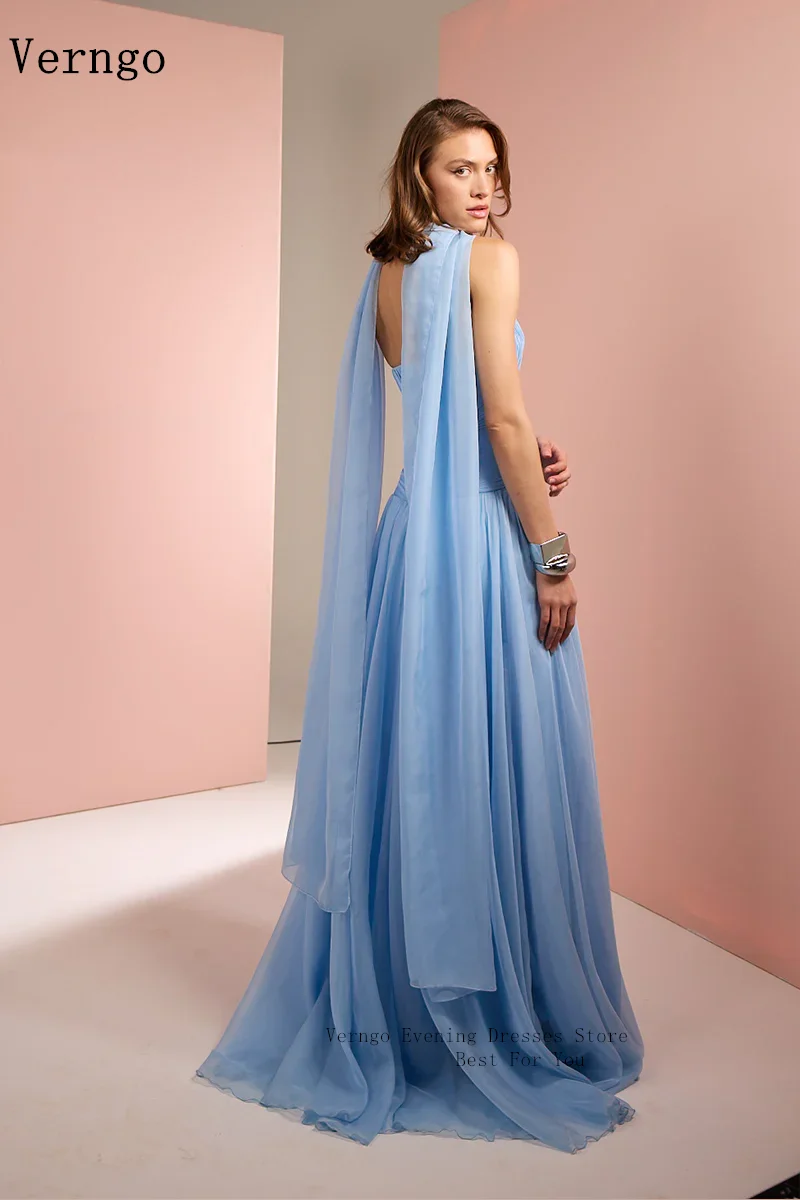 Verngo – robe de soirée bleu ciel, élégante, sans bretelles, ligne A, robe de bal fluide plissée à la main, en soie, personnalisée
