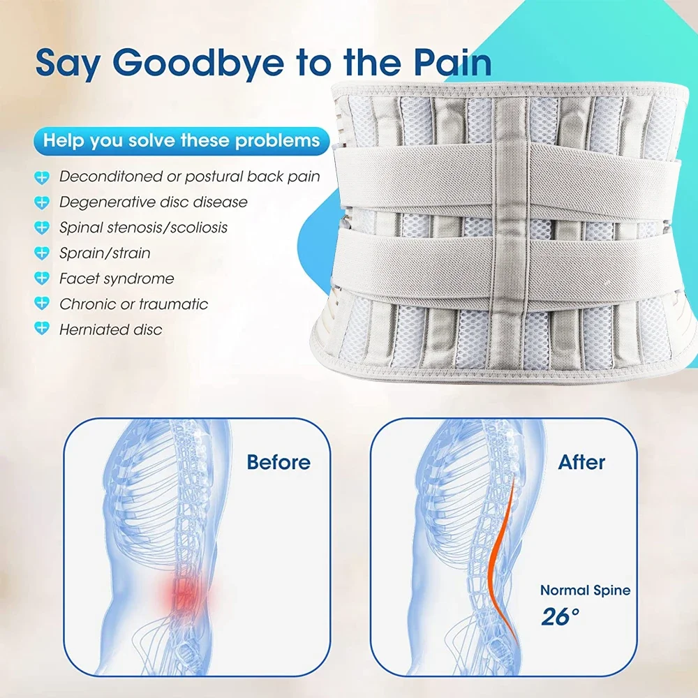 Cinturón de soporte de espalda para alivio del dolor de espalda con almohadilla Lumbar, soporte de espalda inferior para hombres y mujeres, soporte Lumbar antideslizante para ciática