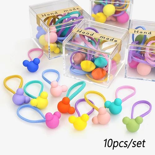 10 unids/set de dijes de oso y conejo de dibujos animados, lazos para el cabello, Mini banda de goma de alta elasticidad para niñas, coleteros, tocados Daliy