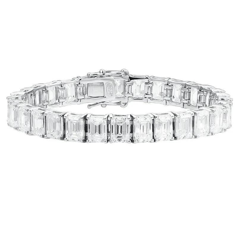 0.4-1ct D Color Emerald Cut Moissanite Tennis Chain Bracelet 925 Sterling Silver Fine Women Jewelry Pass Diamond Tester Gift