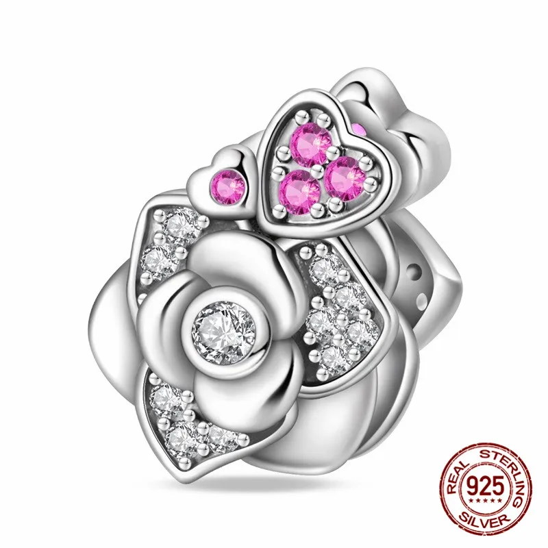 مجموعة خرز قلادة على شكل قلب من الفضة الإسترليني عيار 925 مع الزركون مع سوار أصلي هدية مجوهرات نسائية ذاتية الصنع