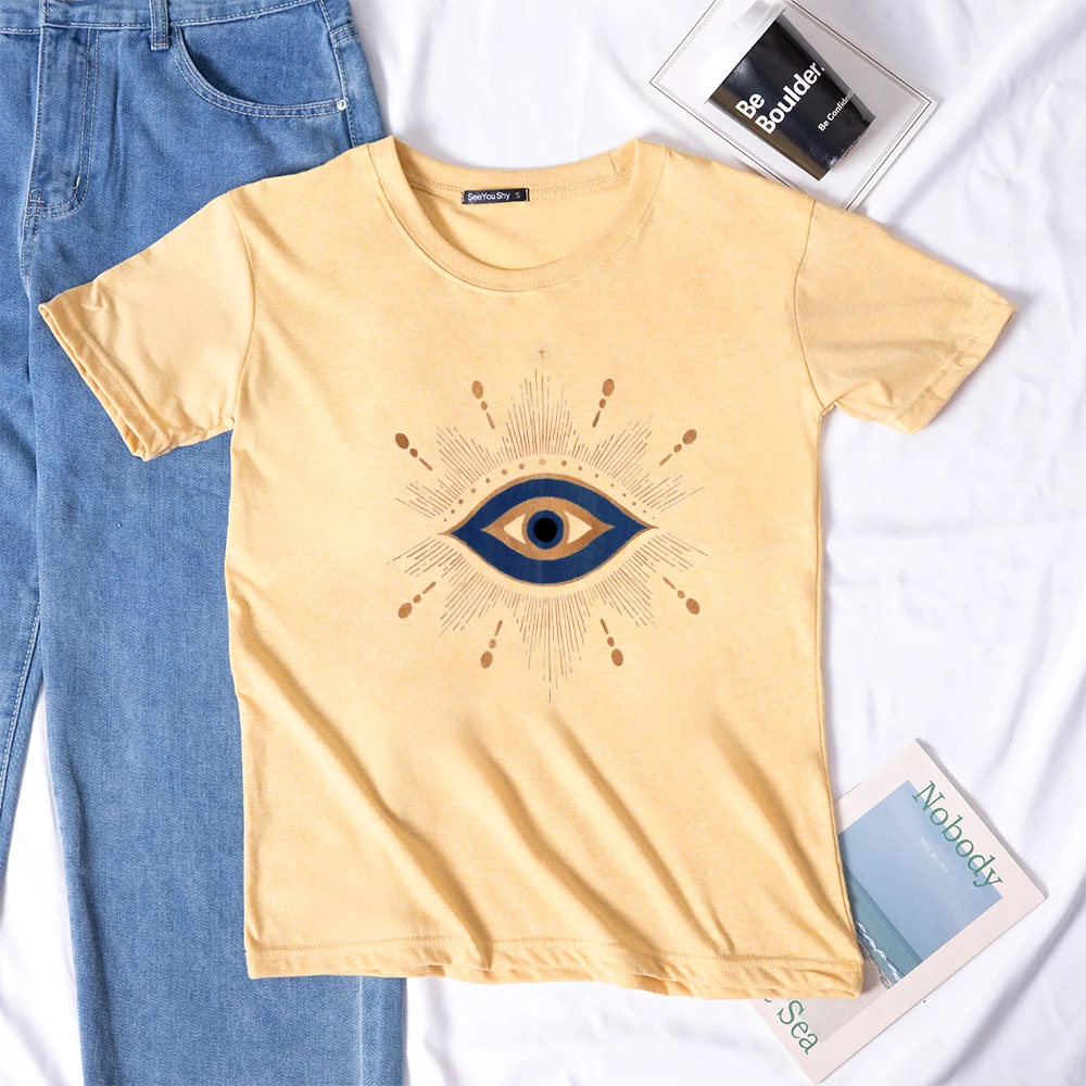 Seeyoushy-Camiseta feminina com olhos vintage estampados, tops casuais de verão Harajuku, camisetas gráficas, camisas dos anos 90 para meninas