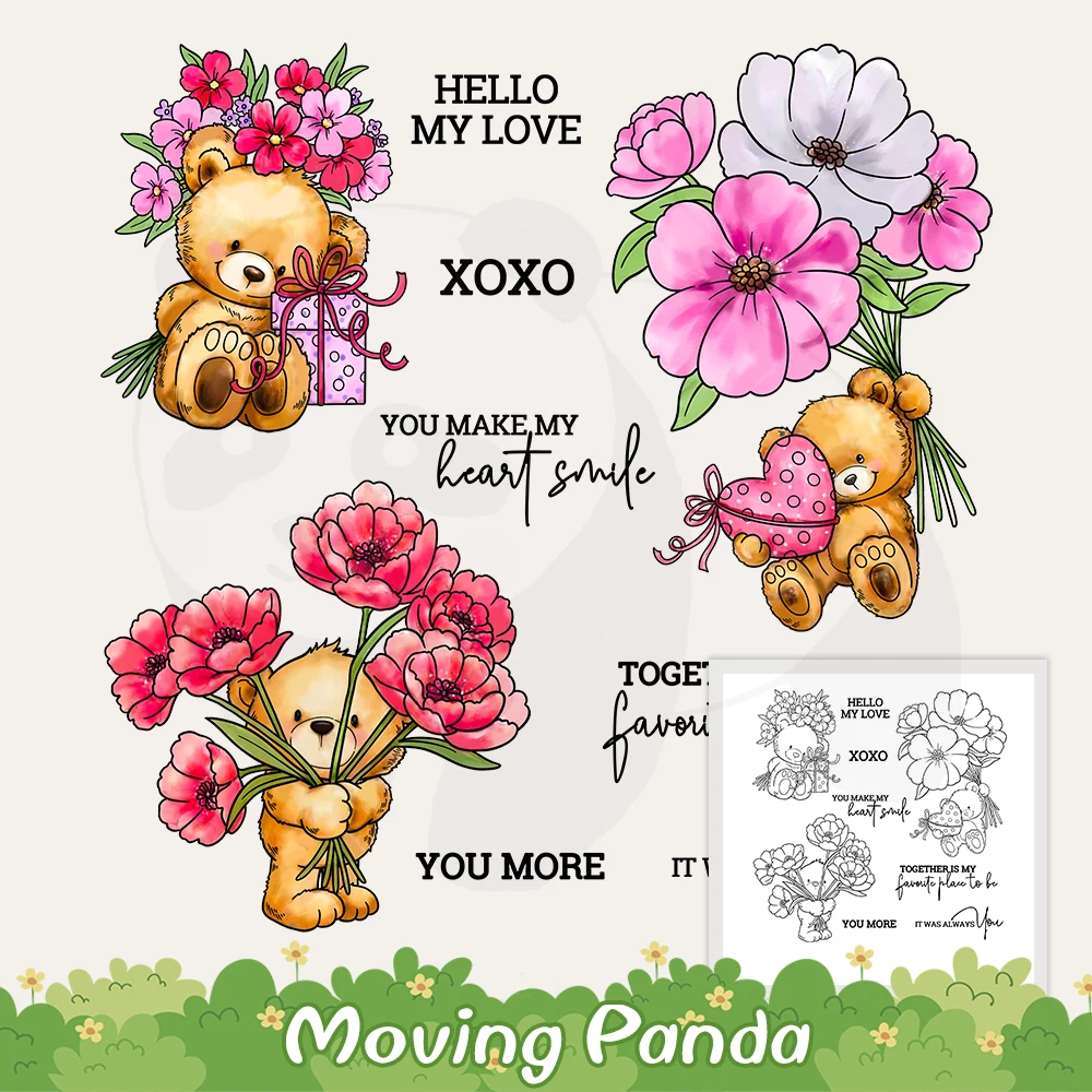 

Spring Flowers Cute Doll Bear Cutting Dies Clear Stamp XOXO Valentine's DIY Scrapbooking Metal Dies Silicone Stamps For Cards