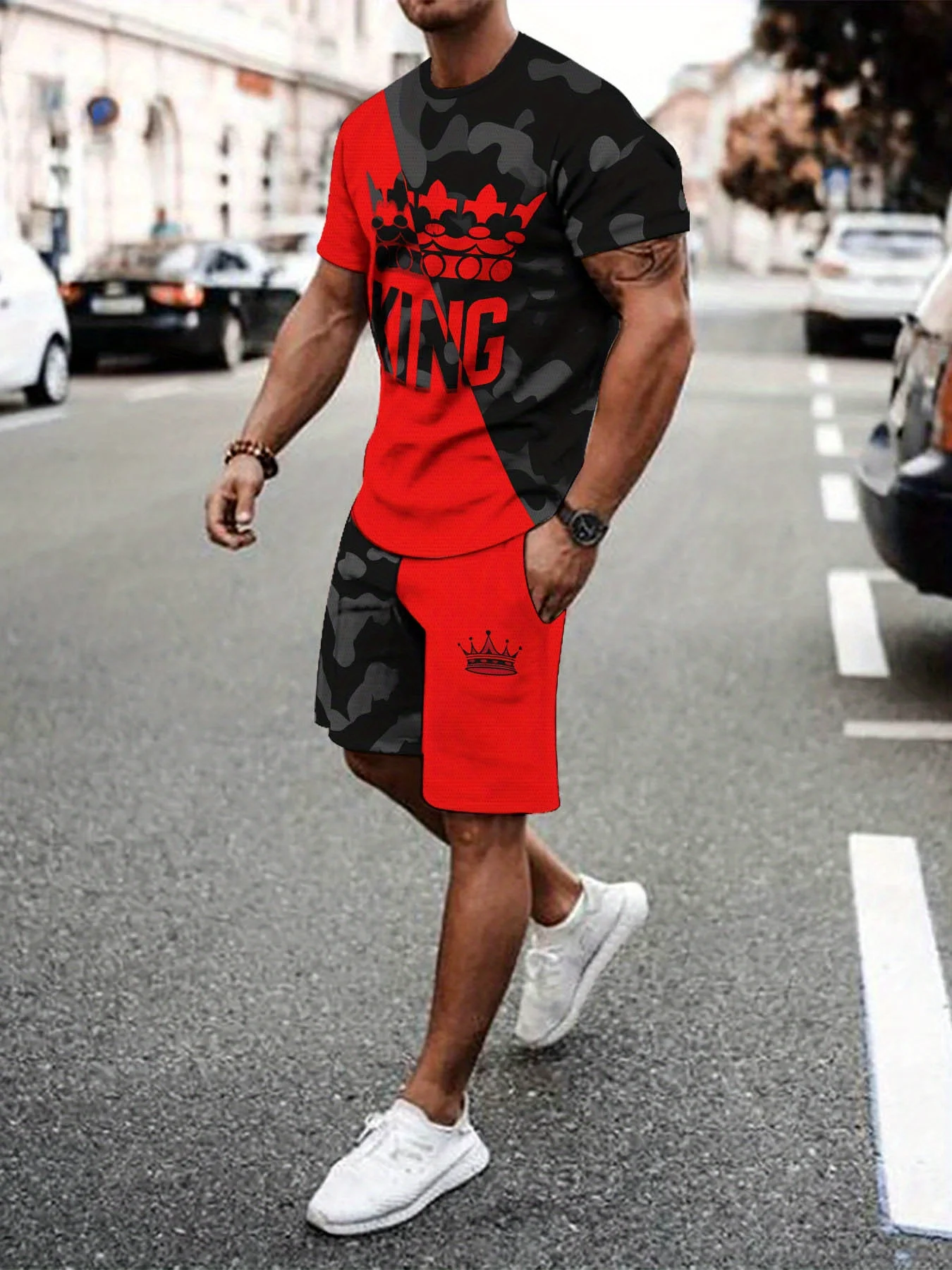 

Мужской костюм, комплект из 2 предметов, модный удобный комплект для отдыха, мужские футболки, шорты, подходят для занятий спортом, фитнесом, летом