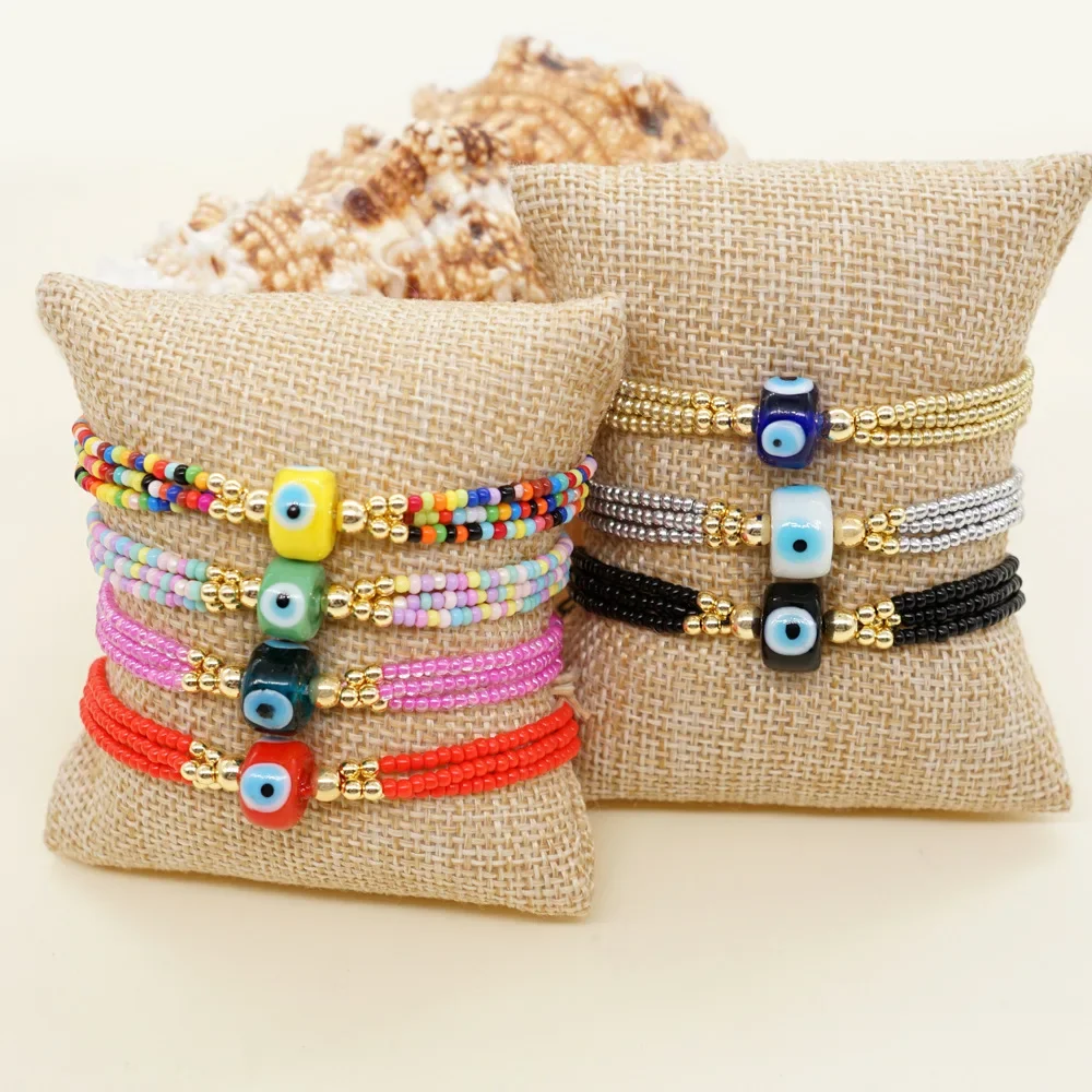 Beaded bracelet Devil's eye Originality Multilayer Hand knitting Bohemia Tide Adjustable Simple Rice bead bracelet