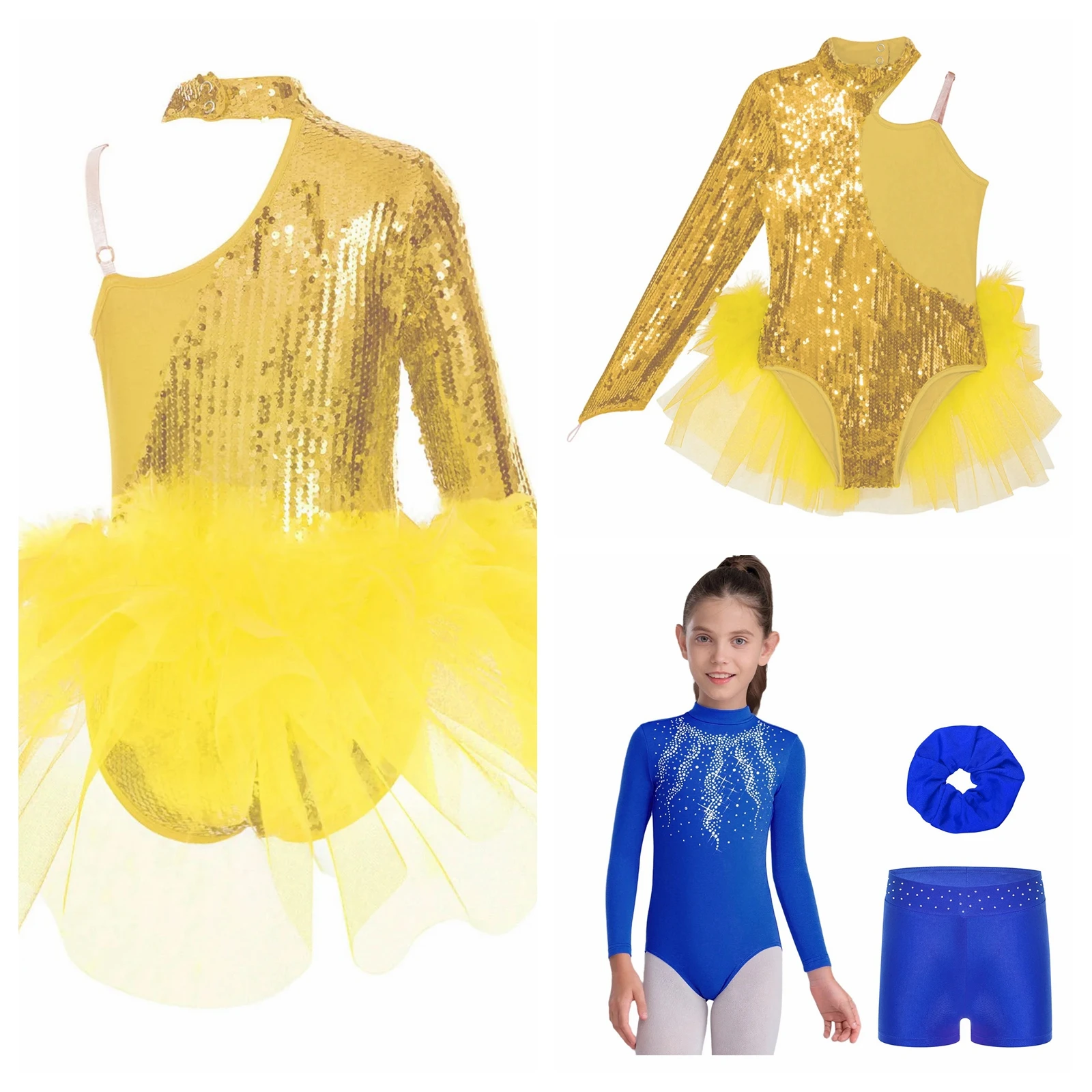 

Children's Yoga Dance Jumpsuit Teens Skating Costume Rhythmic Gymnastics Bodysuit Kids Girls Tulle Skirted Tutu Ballet Leotard