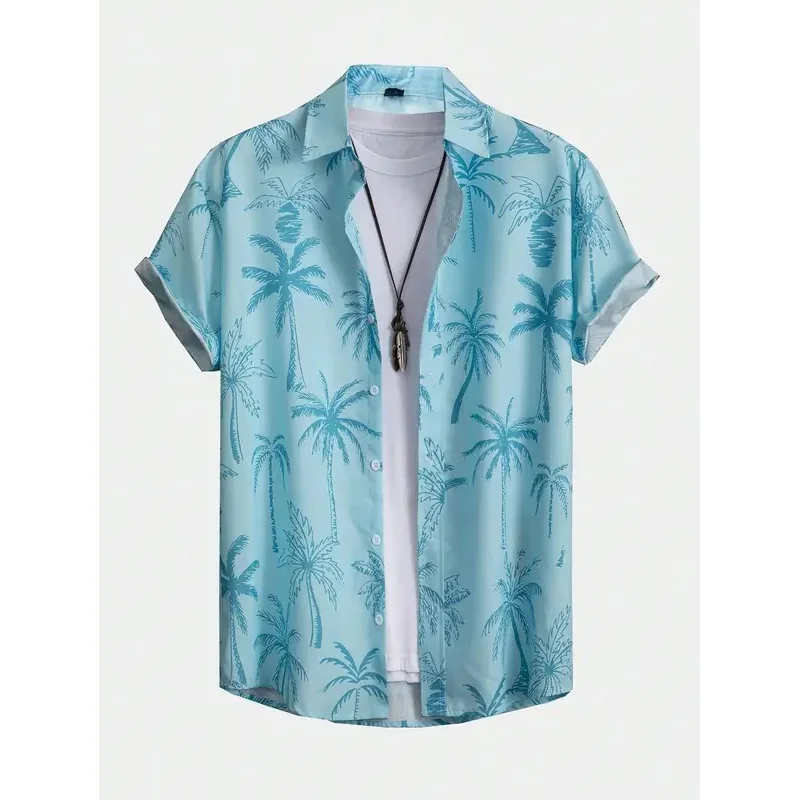 قمصان رجالية، قمصان منقوشة بجوز الهند هاواي، أزياء صيفية جديدة للرجال، قمصان كاجوال بأكمام قصيرة، قمصان #3
