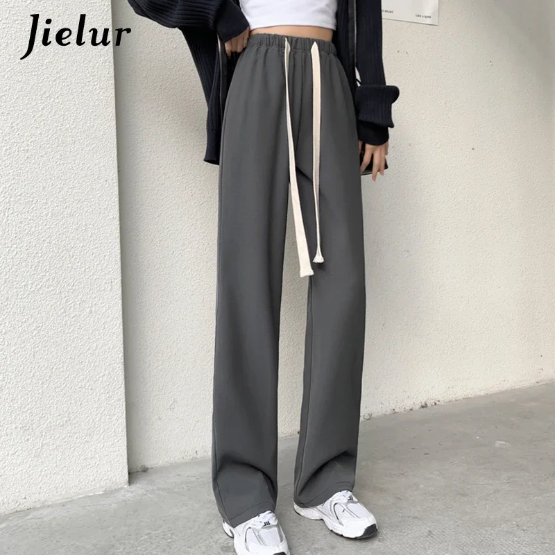 Jielur Spring  Korean Style Basic Trousers Drawstring Pocket Wide-leg Pants Women Casual Apricot Harajuku Pants Female XS-XL