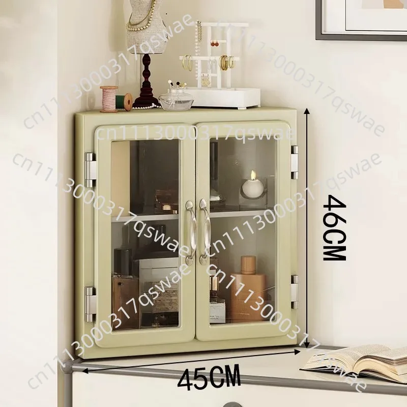 Retro metal triangular cabinet, corner storage cabinet, bedroom desktop embedded  display cabinet