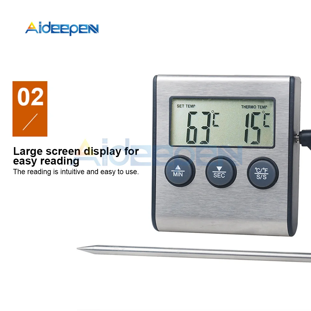 TP700 Mini-Küchenthermometer, digitales Kochthermometer für Fleisch, Lebensmittel, Ofen, Grill, mit Timer-Funktion und Edelstahlsonde – Detail 8