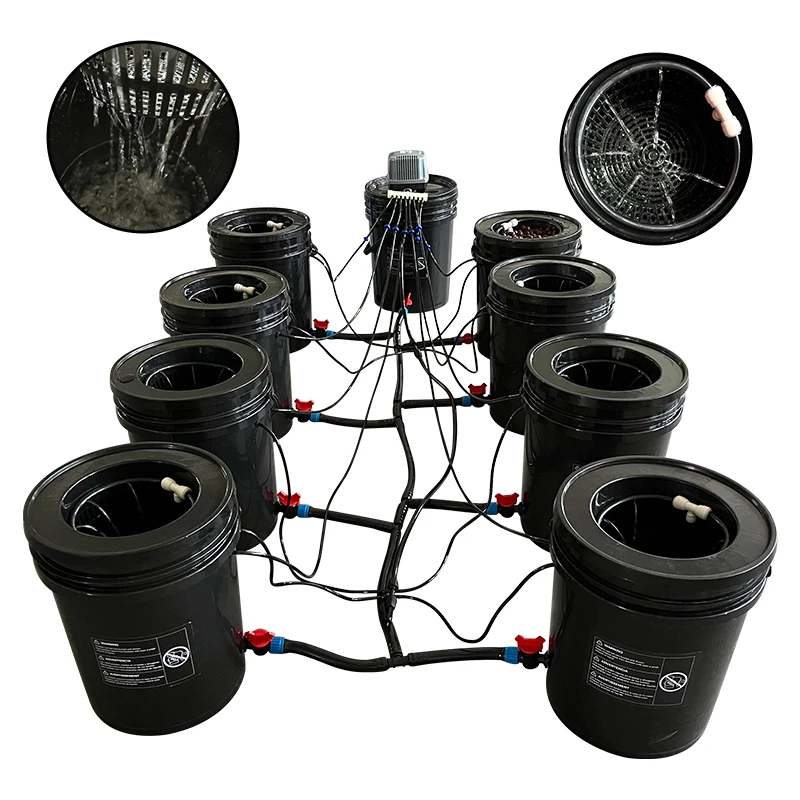

DWC 8 Buckets 5 Gallon Recirculating Hydroponic System Drip Watering System Hydroponic Container