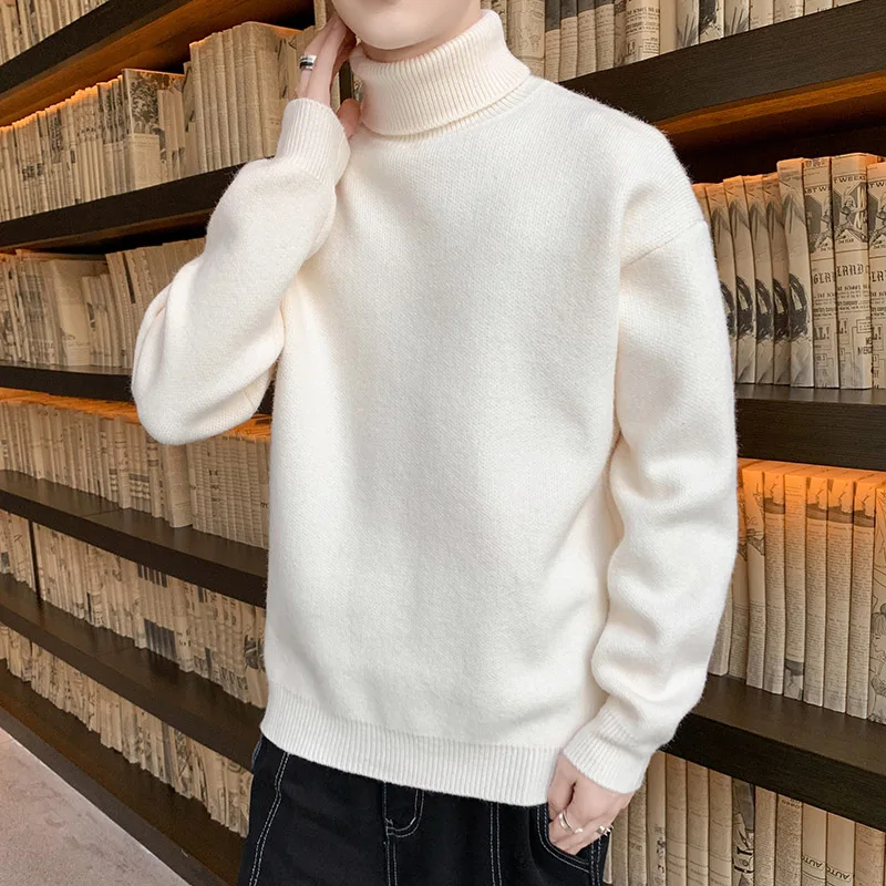 Fashion Youthful Vitality Knitted Turtleneck Sweater Men Warm Casual Pullovers Turtleneck Sweaters Men Loose Knitted Pullovers