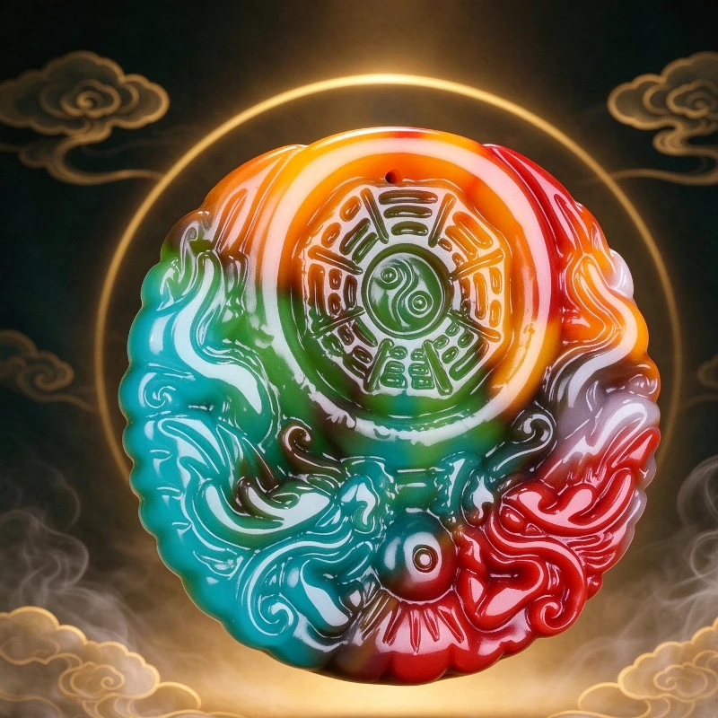 New Colorful Jade Gossip Pendant Men's and Women's Dragon and Phoenix Jade Pendant Jade Pendant
