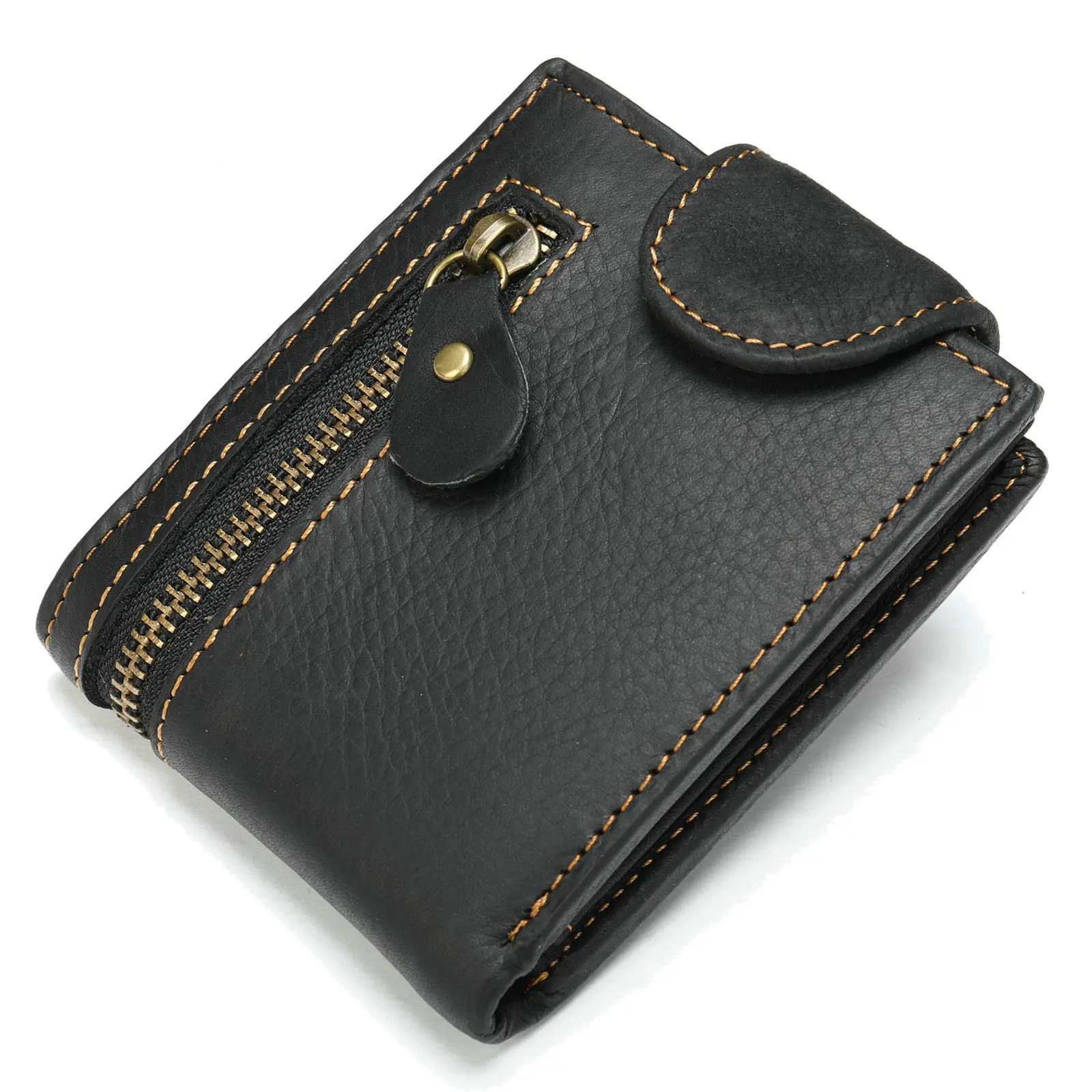 New Arrival Men's Short Vintage Leather Wallet with Car Stitching and Multiple Card Slots